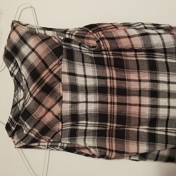 Splendid Plaid Surplice Top Cotton Gauze Style Crinkle Black White Pink Wrap - Picture 7 of 9